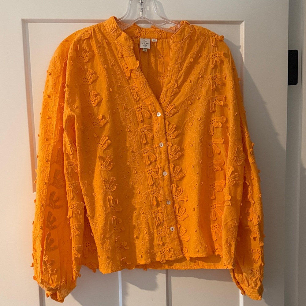Anthropologie Vibrant Orange Textured Blouse
